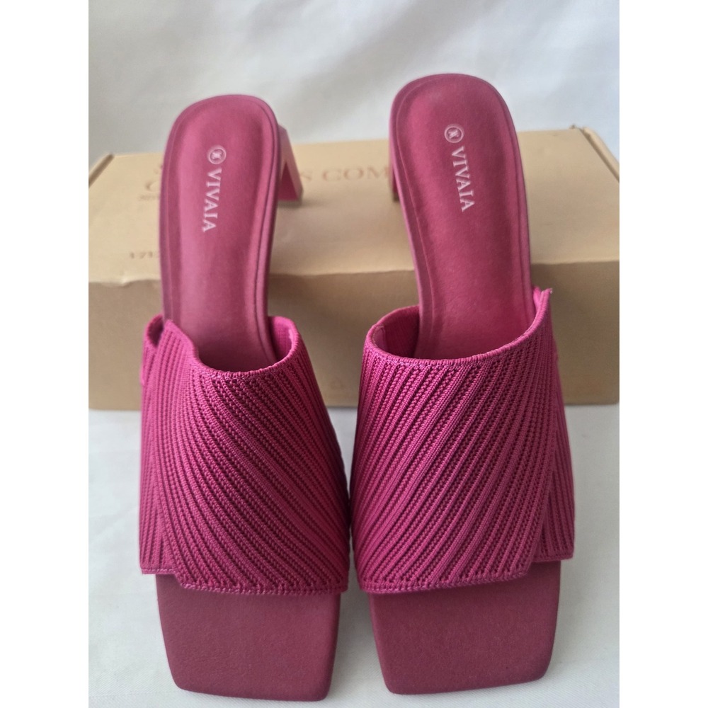 VIVAIA Jade Pitaya Pink Knit Square Toe Block Heel Mules Sandals EU 41 US 9.5 - Picture 11 of 13